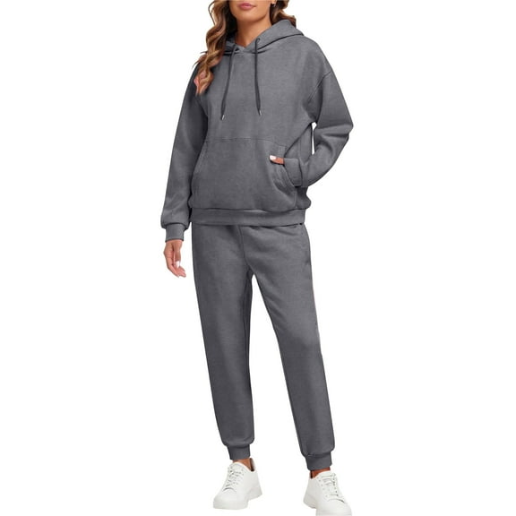 Sweatsuits for Women Set 2 Piece Jogging Outfits Long Sleeve Hoodie Sweatshirt Sweatpants Tracksuit Dark Gray 3XL