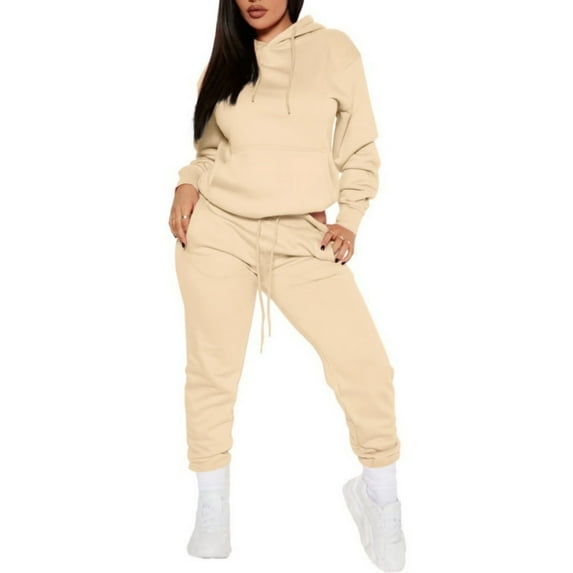 Sweatsuits for Women Set 2 Piece Jogging Outfits Long Sleeve Hoodie Sweatshirt Sweatpants Tracksuit Khaki S