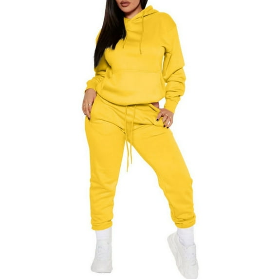 Sweatsuits for Women Set 2 Piece Jogging Outfits Long Sleeve Hoodie Sweatshirt Sweatpants Tracksuit Yellow XL
