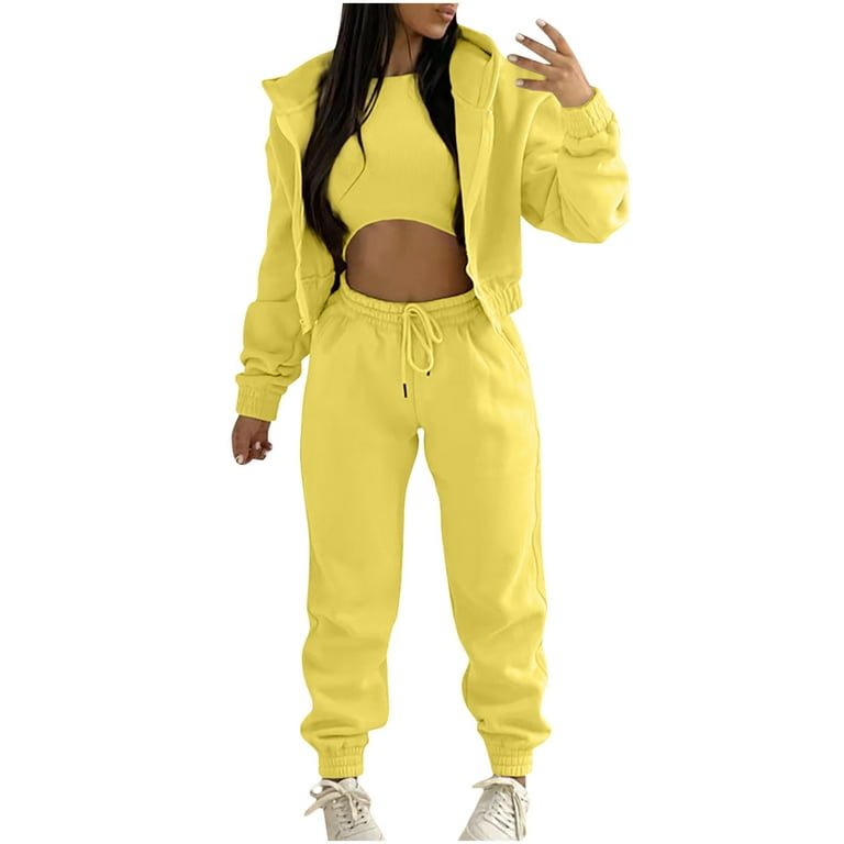 Sweatsuits for Womens 3 Piece Sports Outfits Fleece Hoodie Crop
