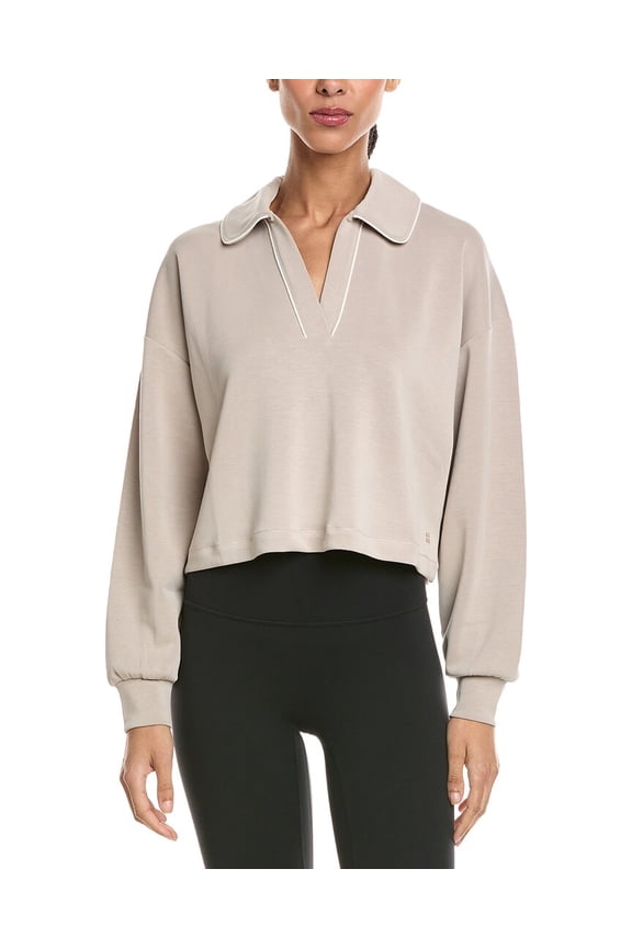 Sweaty Betty womens Sand Wash Crop Henley Sweatshirt, XL, Brown