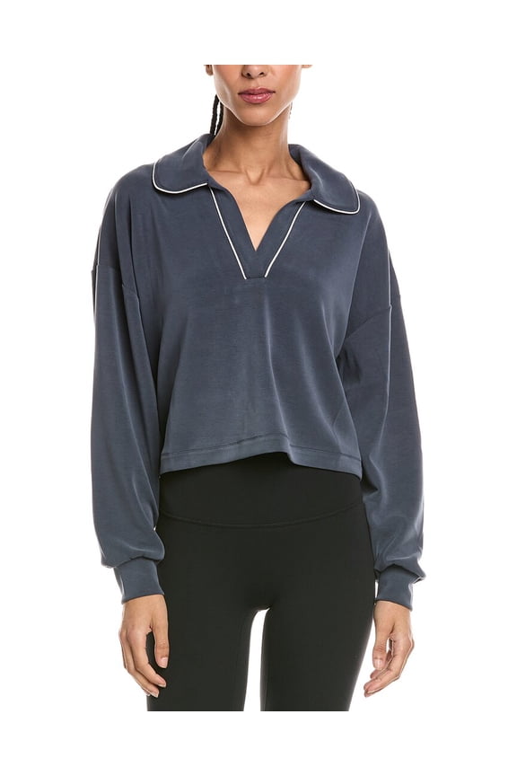 Sweaty Betty womens Sand Wash Crop Henley Sweatshirt, XL, Navy