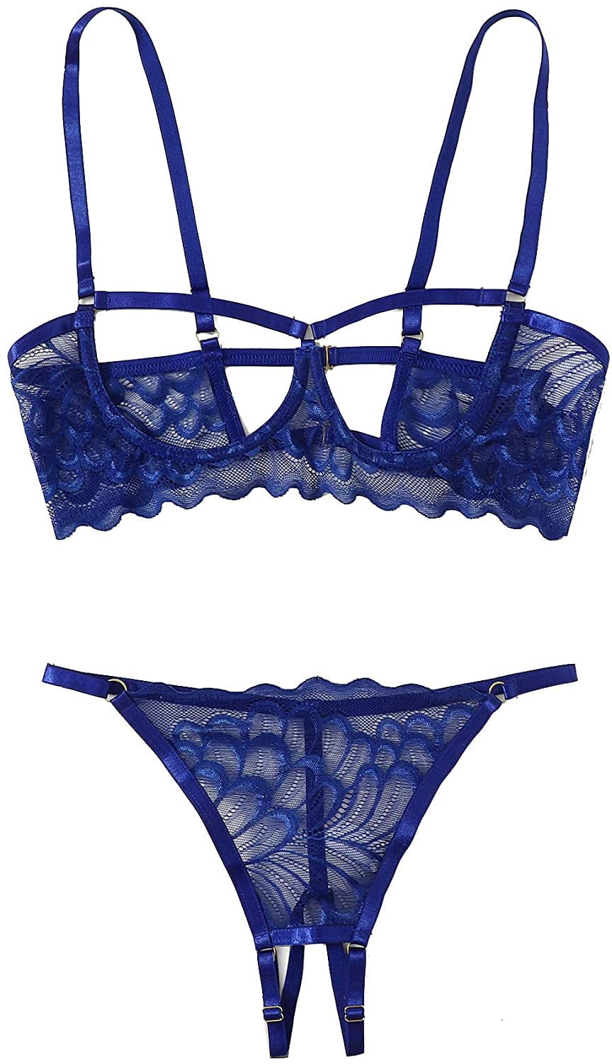 SweatyRocks Women's 2 Piece Lingerie Set Sheer Lace Underwire Bralette Bra and Shorts - Walmart.com