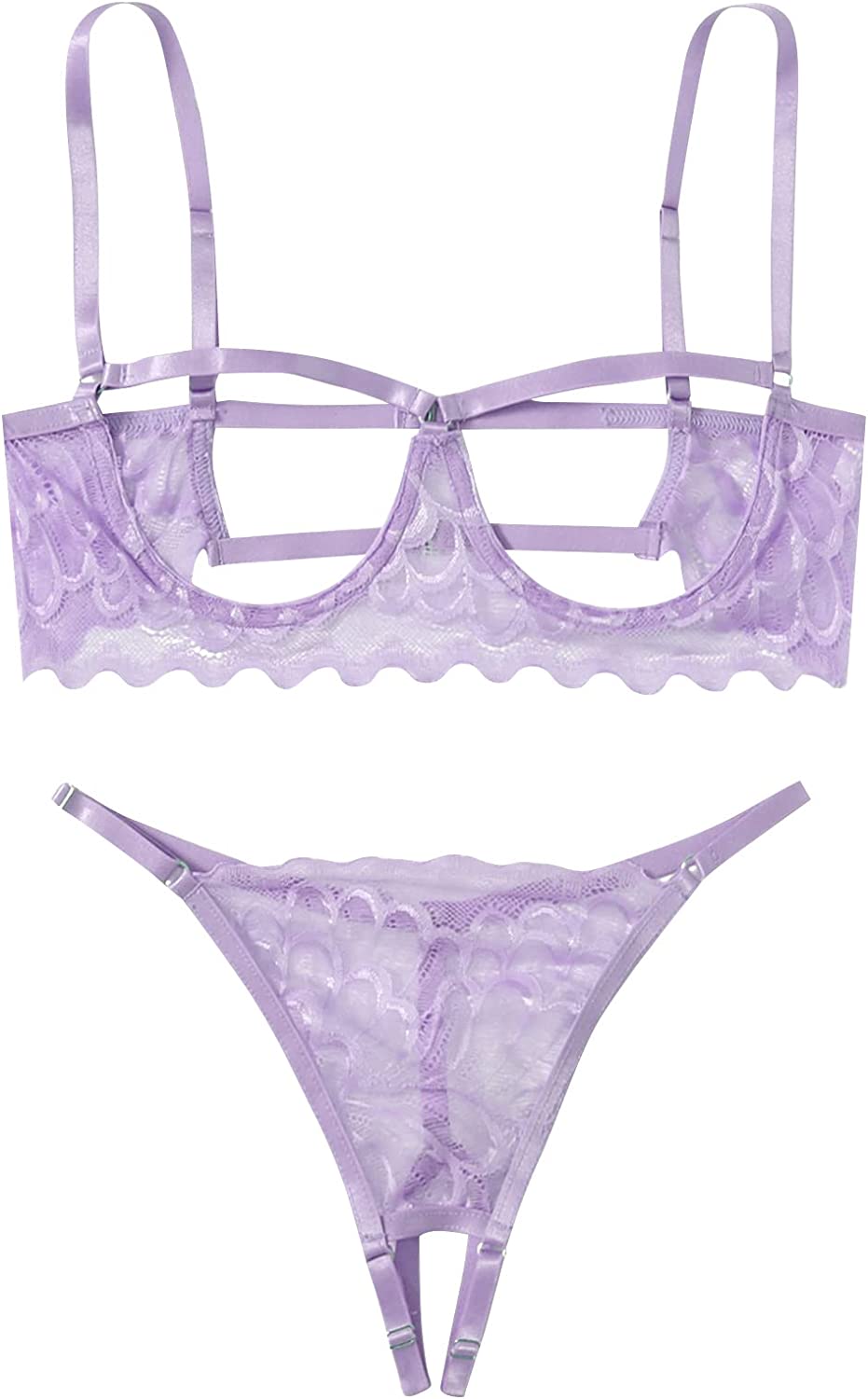 SweatyRocks Women's 2 Piece Lingerie Set Sheer Lace Underwire Bralette Bra and Shorts - Walmart.com