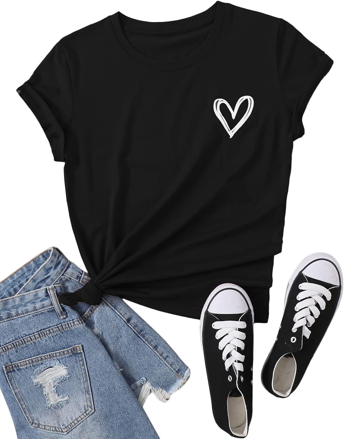 Summer new stylish cartoon heart printing crew neck stretch sleeveless sexy top main image 1