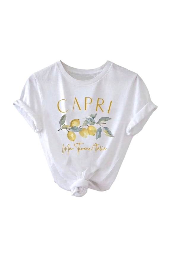 SweatyRocks Women's Lemon Fruit Print Graphic Tees Crew Neck Short Sleeve Casual T Shirt Summer Tops