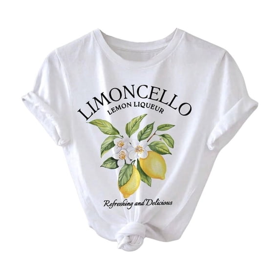 SweatyRocks Women's Lemon Shirts Letter Fruit Printed Graphic Tees Short Sleeve Casual T-Shirt