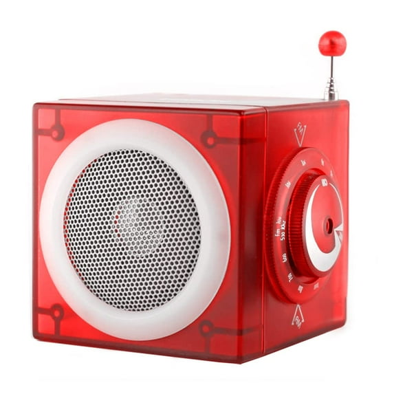 Sweda Translucent Cube Transistor Radio, AM/FM, Telescope Antenna (Red)