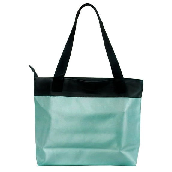 Sweda Zipper Tote Bag for Women, Shopping Bag, Black Webbing Strap Handles, Inner Zipper Pocket, for Travel, Gym, Beach