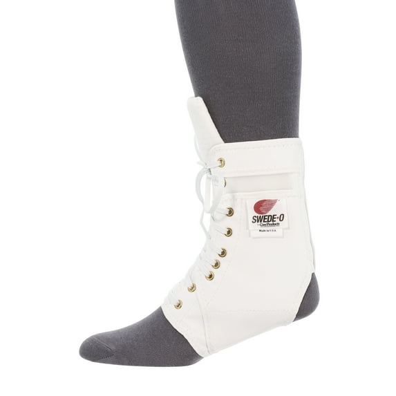 Swede-O Ankle Lok Reinforced Laced Ankle Brace for Sports, Padded Tongue, White, Small