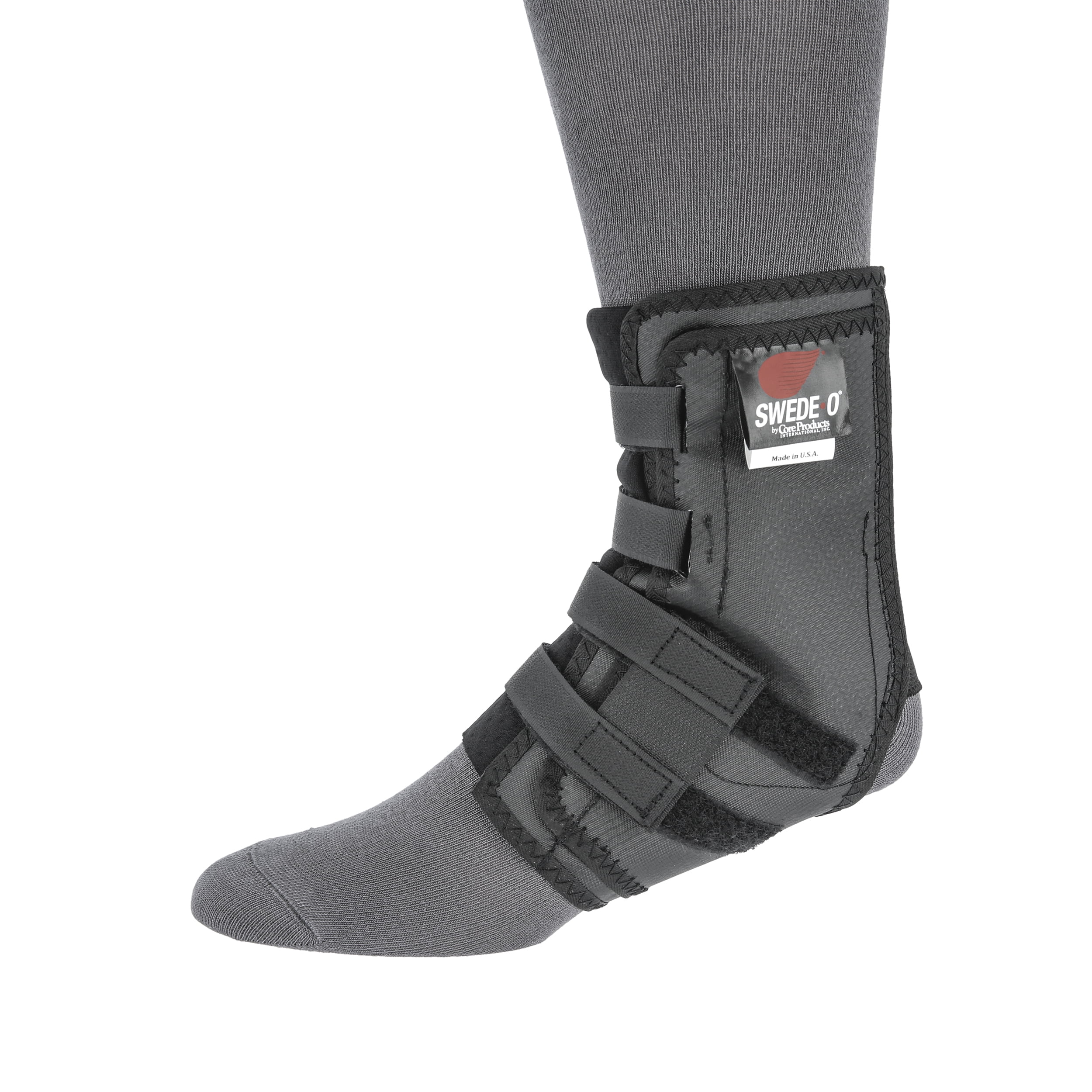 SwedeO Easy Lok Quick Strap, Reinforced Ankle Brace for Sports Black, Small