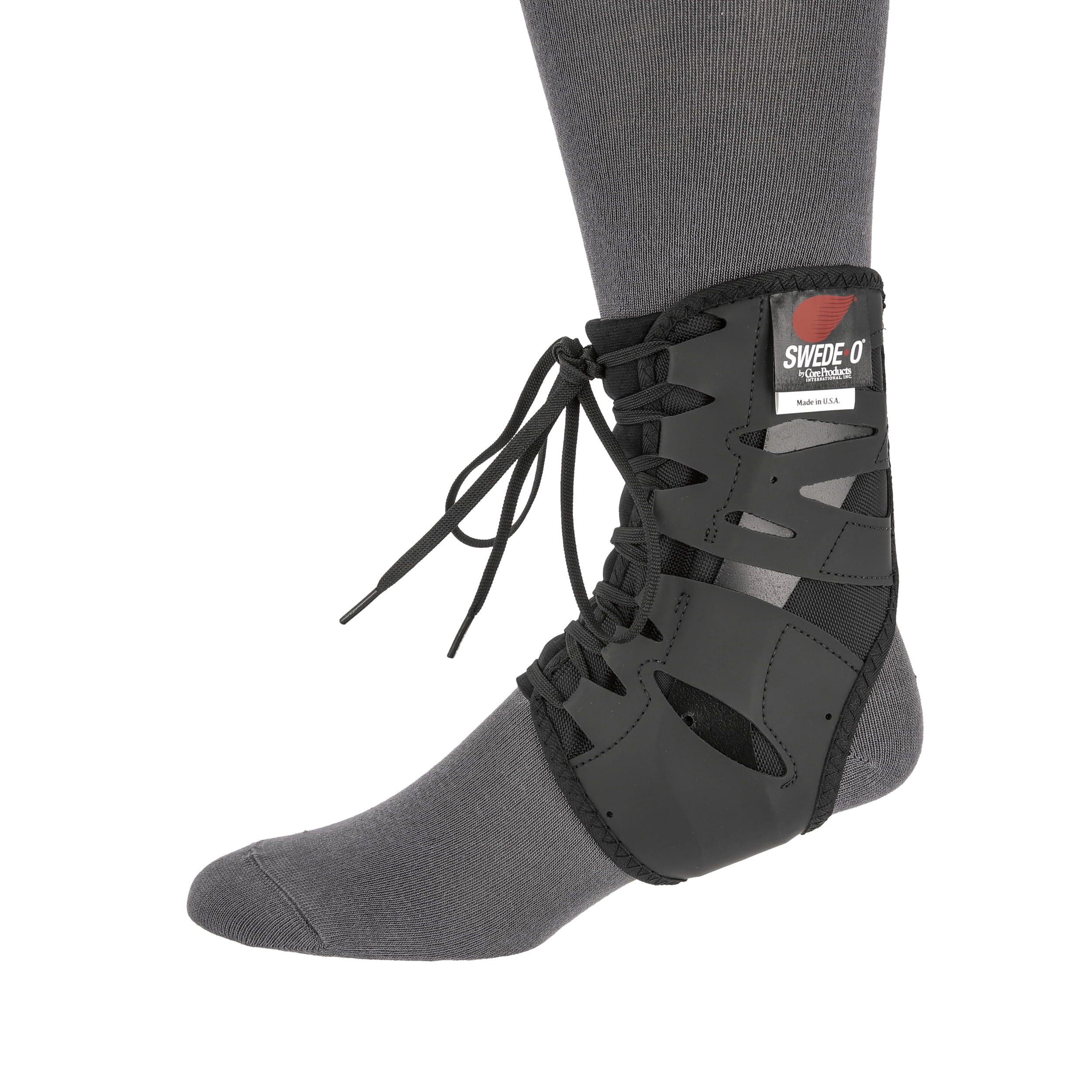 Swede-O Tarsal Lok Laced Ankle Brace, Semi-rigid Stabilizer, Form-fitted for Soccer, Football, Basketball, Black, XLarge