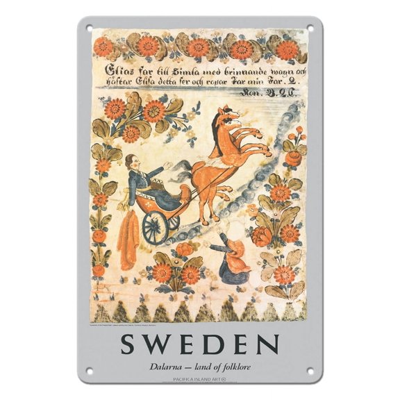 Sweden - Dalarna Land of Folklore - Ascension of the Prophet Elijah - Vintage Travel Poster c.1959 - 8 x 12 inch Vintage Metal Tin Sign