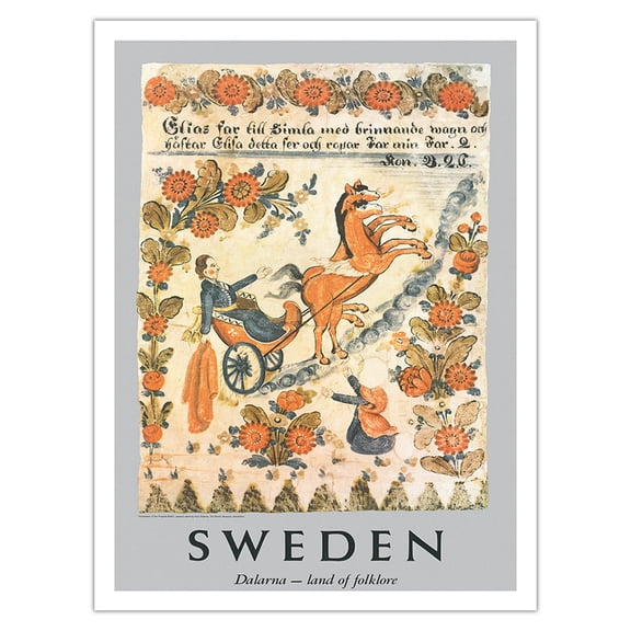 Sweden - Dalarna Land of Folklore - Ascension of the Prophet Elijah - Vintage Travel Poster c.1959 - Bamboo Fine Art 290gsm Paper (Unframed) 12x16in