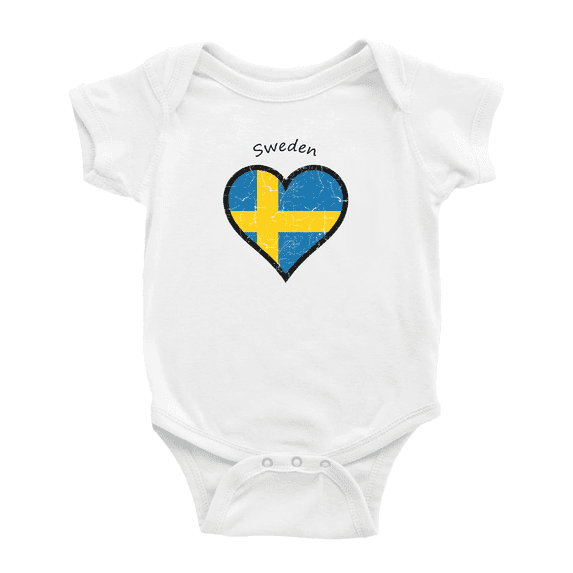 Sweden Flag Heart Love Funny Baby Bodysuit Boy Girl Clothes
