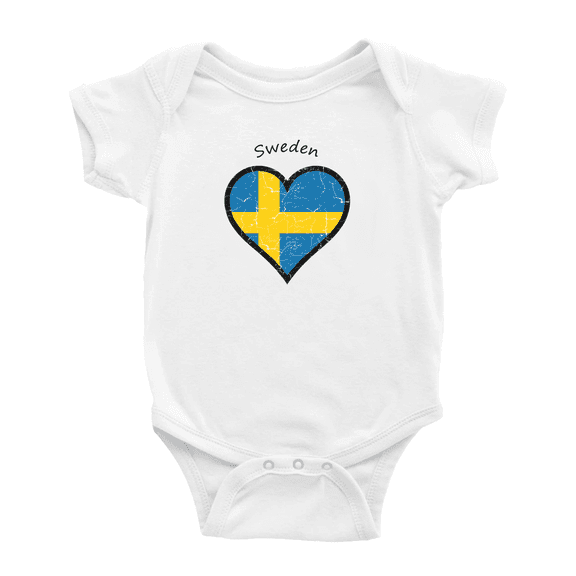 Sweden Flag Heart Love Funny Baby Bodysuit Boy Girl Clothes