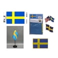 thumbnail image 1 of Sweden Heritage Flag Pack - Includes a Swedish 3x5' Flag, Vinyl Flag Decal, One Single & One Double Friendship Flag Lapel Pin, Miniature Desk Flag with Stand & One Iron-On Flag Patch, 1 of 1