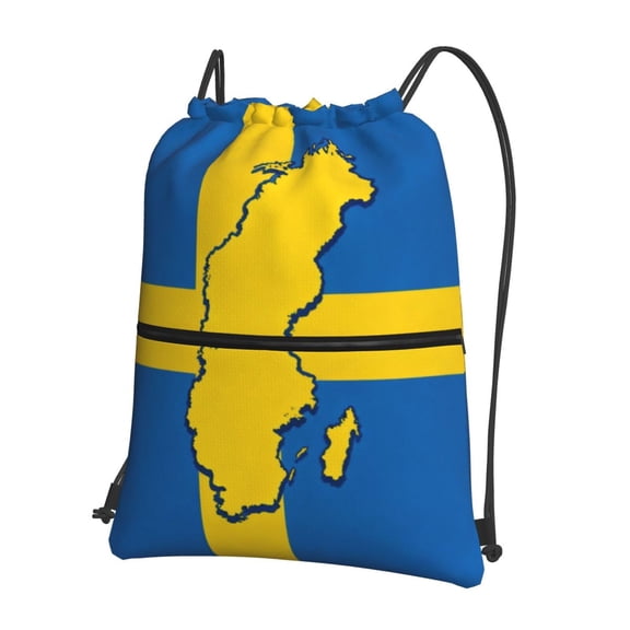 Sweden Map Flag Drawstring Backpack Bag Water Resistant Yoga Shopping Cinch Bag Sackpack For Men Women