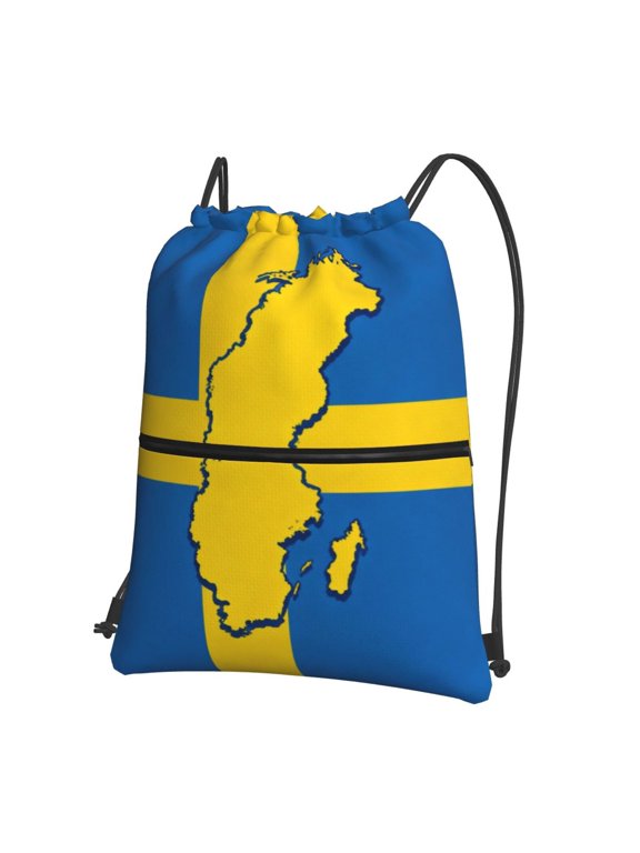 Sweden Map Flag Drawstring Backpack Bag Water Resistant Yoga Shopping Cinch Bag Sackpack For Men Women