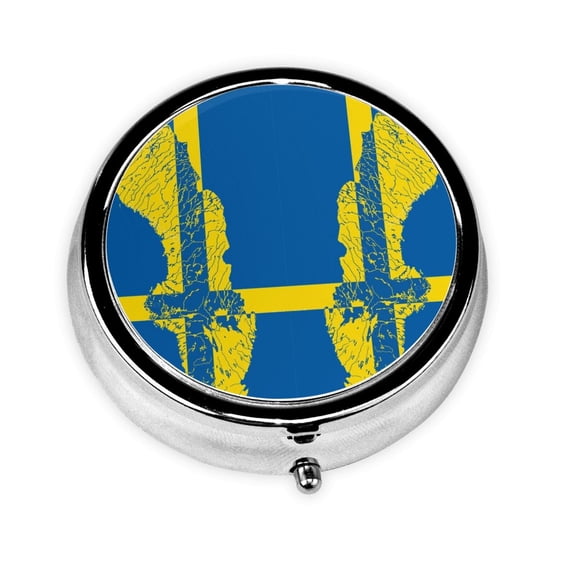 Sweden Map Flag Pill Case Pill Box Round 3 Compartment Small Pill Organizer For Purse Or Pocket Small Roud Pill Box