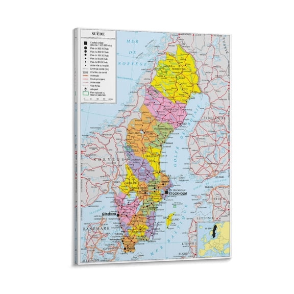 Sweden Map Posters Gifts Canvas Painting Poster Wall Art Decorative Picture Prints Modern Decor 08x12inch(20x30cm)