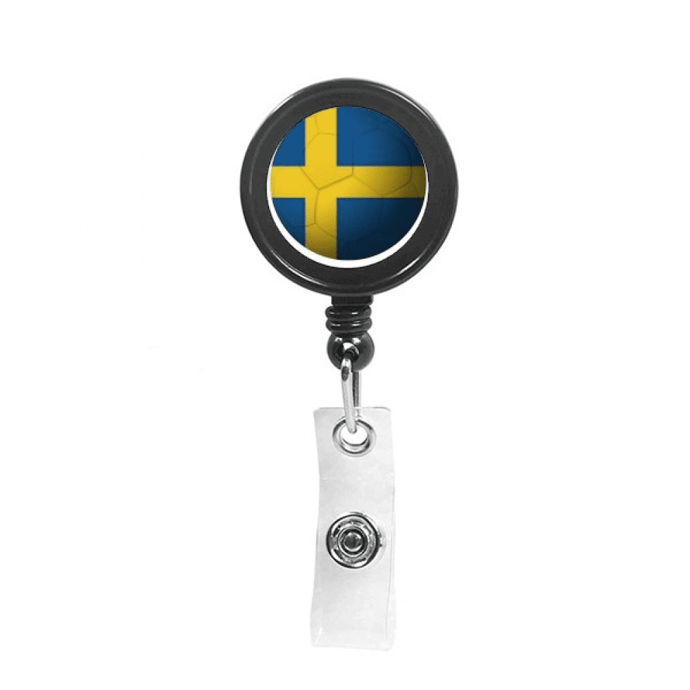 Sweden National Flag Soccer Football Retractable Keychain Badge Holder ID Badge