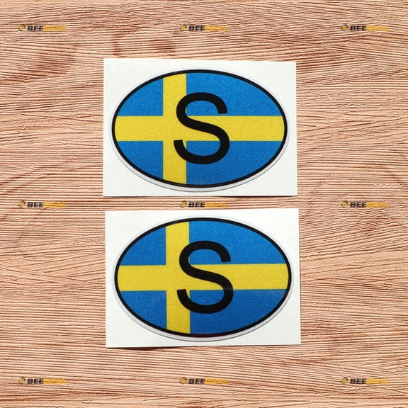 Sweden S Oval Country Code Swedish Flag Vinyl Decal Sticker - 2 Pack Reflective, 3 Inches - for Car Boat Laptop Cup Phone