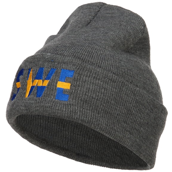 Sweden SWE Flag Embroidered Long Beanie - Dk Grey OSFM