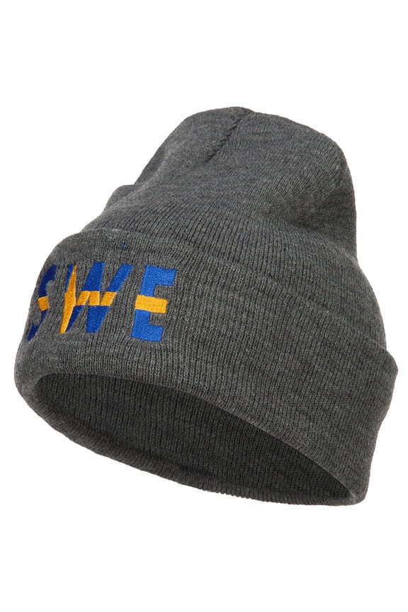 Sweden SWE Flag Embroidered Long Beanie - Dk Grey OSFM