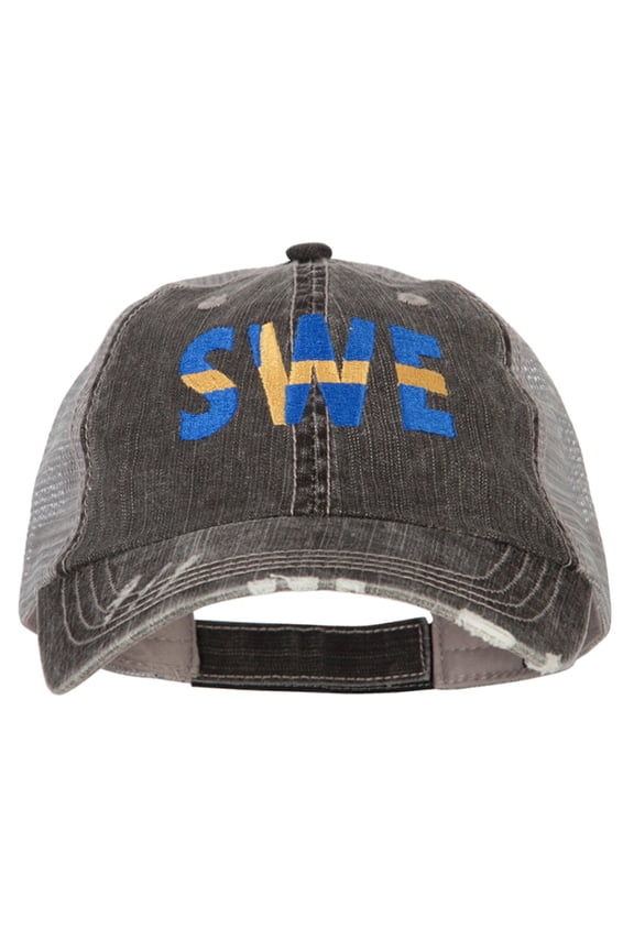 Sweden SWE Flag Embroidered Low Profile Cotton Mesh Cap - Black OSFM