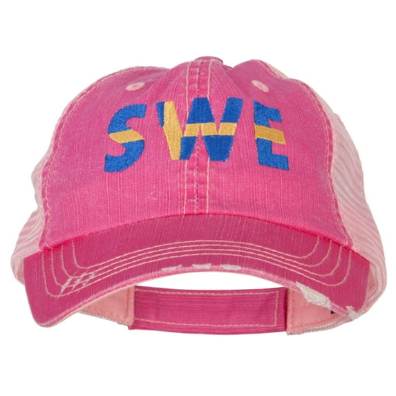 Sweden SWE Flag Embroidered Low Profile Cotton Mesh Cap - Fuchsia OSFM