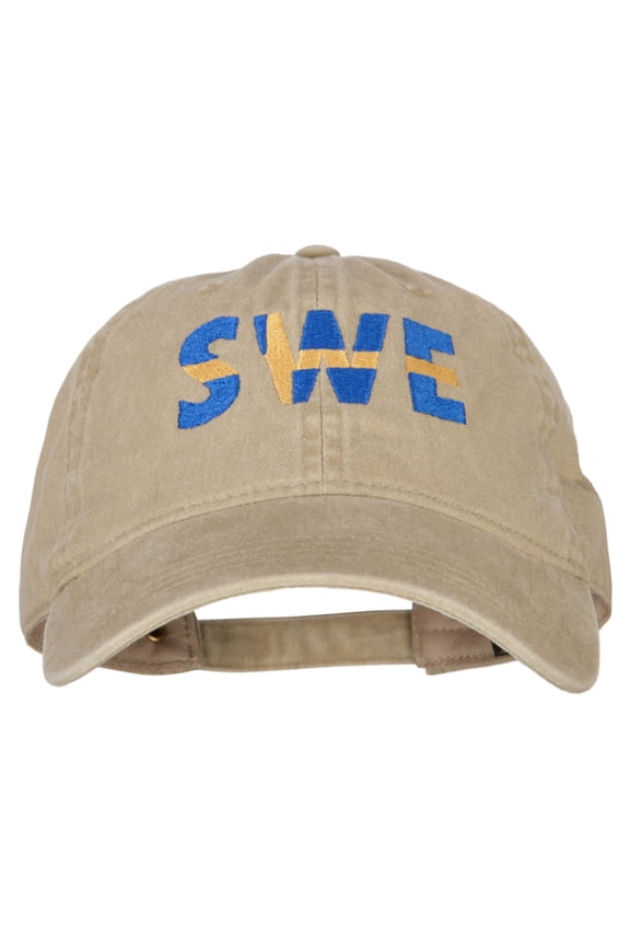 Sweden SWE Flag Embroidered Washed Cotton Twill Cap - Khaki OSFM