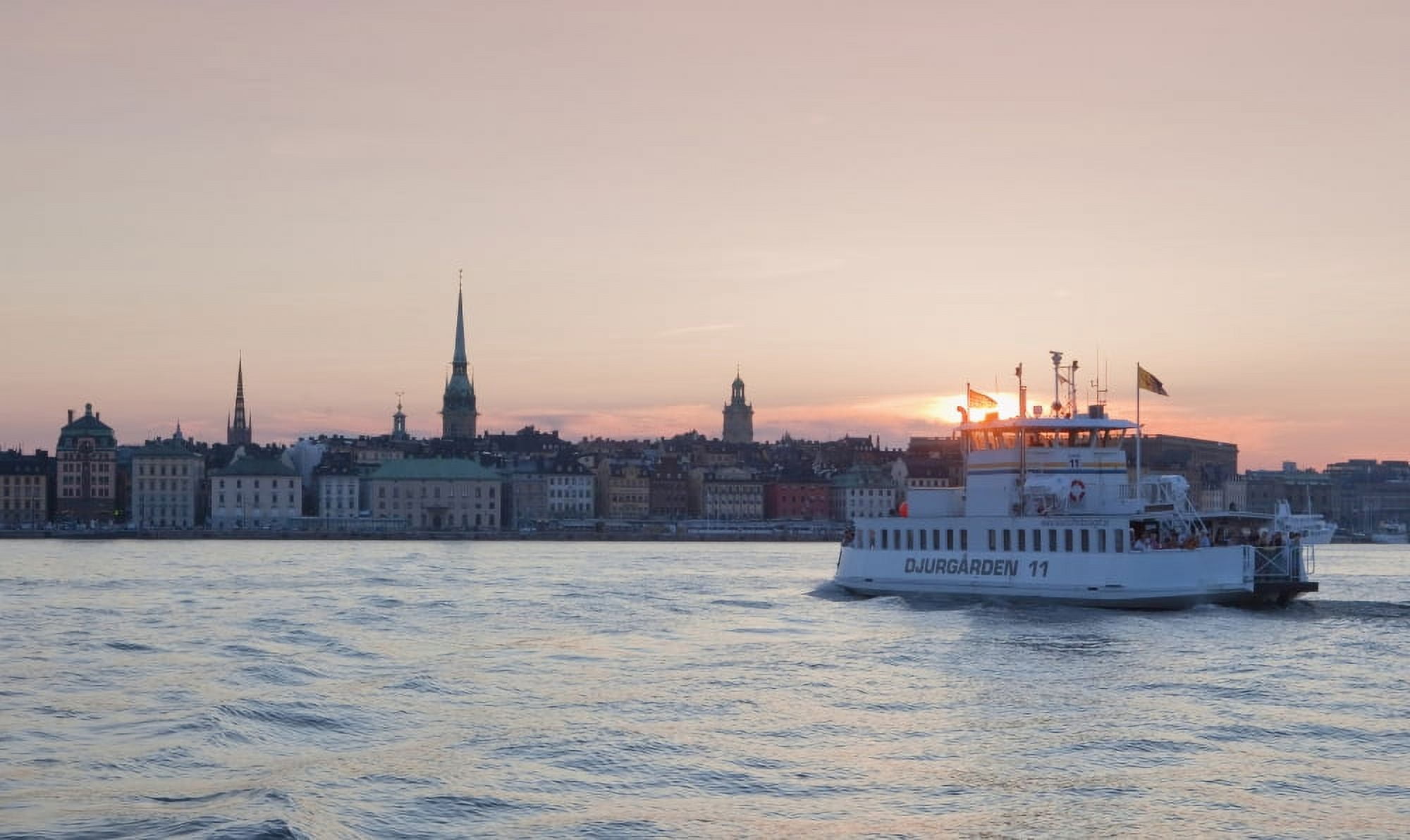 Sweden Stockholm - Ferry heading for The Old Town at sunset Canvas Art - Panoramic Images (20 x 12)