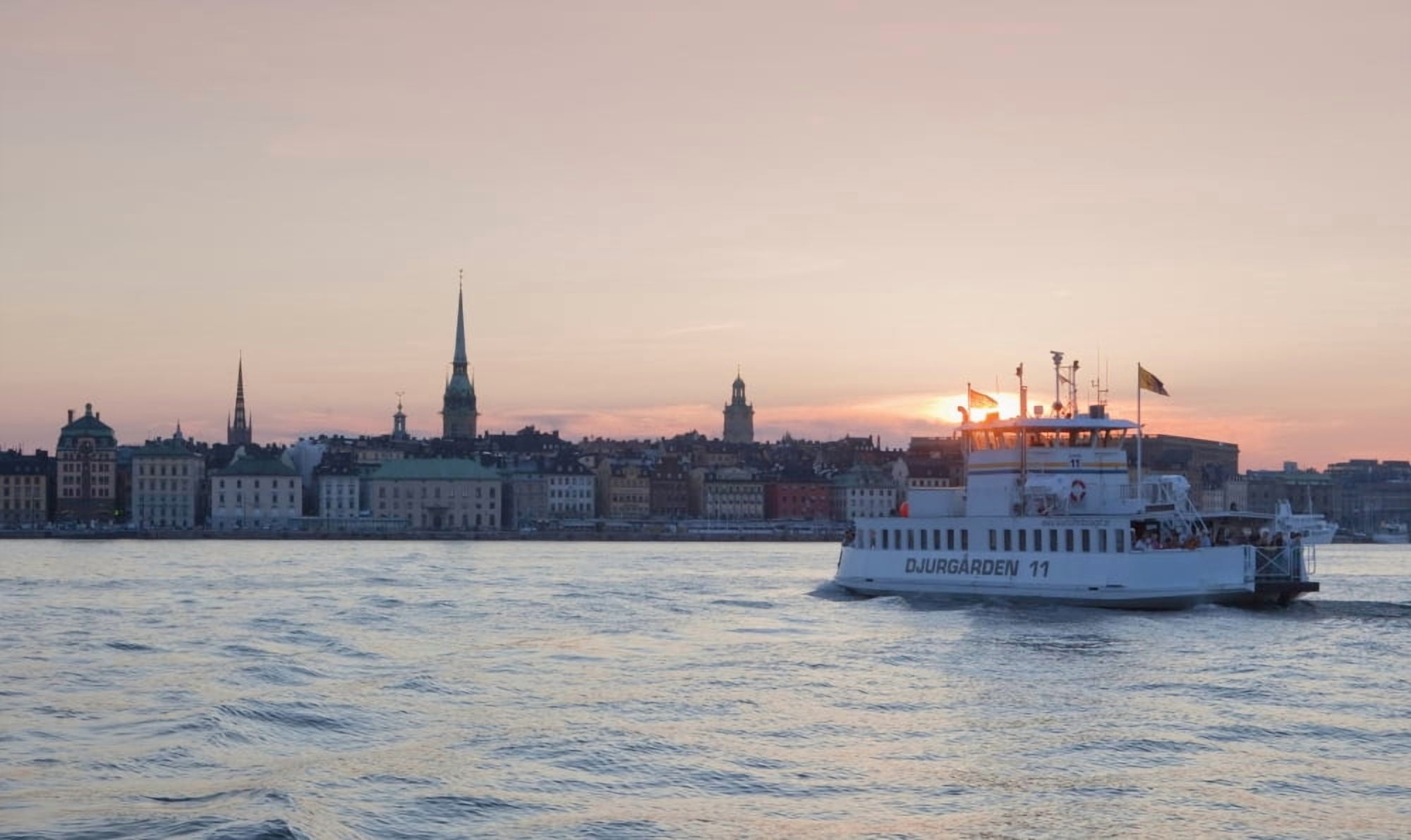 Sweden Stockholm - Ferry heading for The Old Town at sunset Canvas Art - Panoramic Images (40 x 24)
