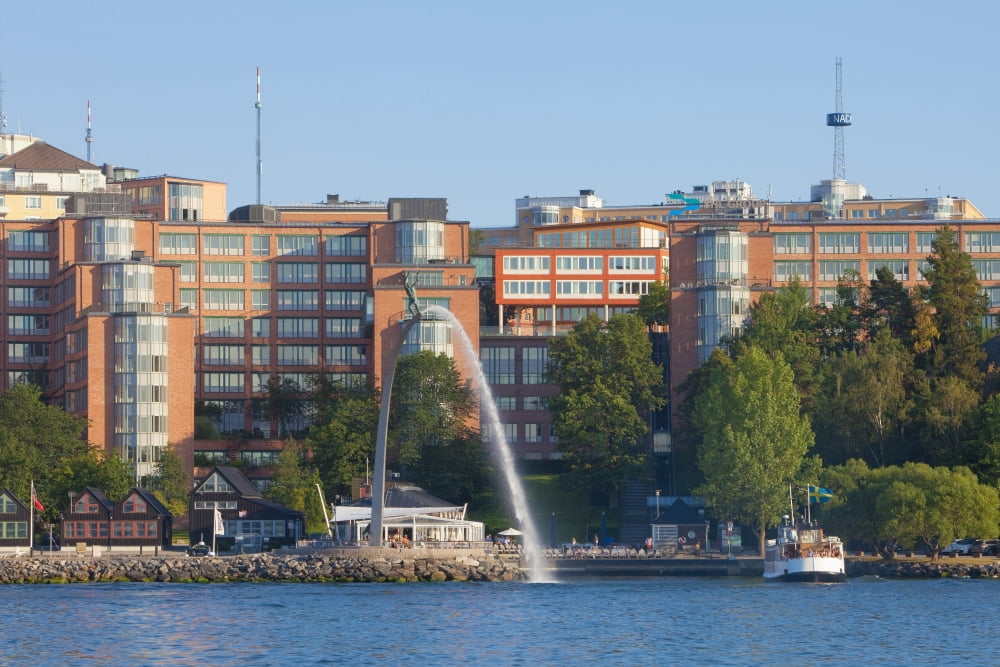 Sweden Stockholm - Modern offices at Nacka Strand by the sea Canvas Art - Panoramic Images (36 x 12)
