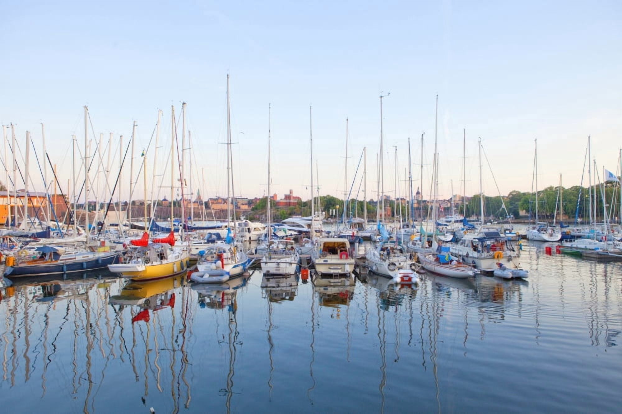 Sweden Stockholm - Sailboats in harbour at Djurgarden Canvas Art - Panoramic Images (27 x 9)