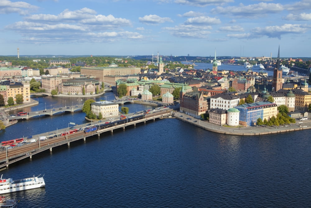 Sweden Stockholm - Traffic on islands and bridges Canvas Art - Panoramic Images (27 x 9)