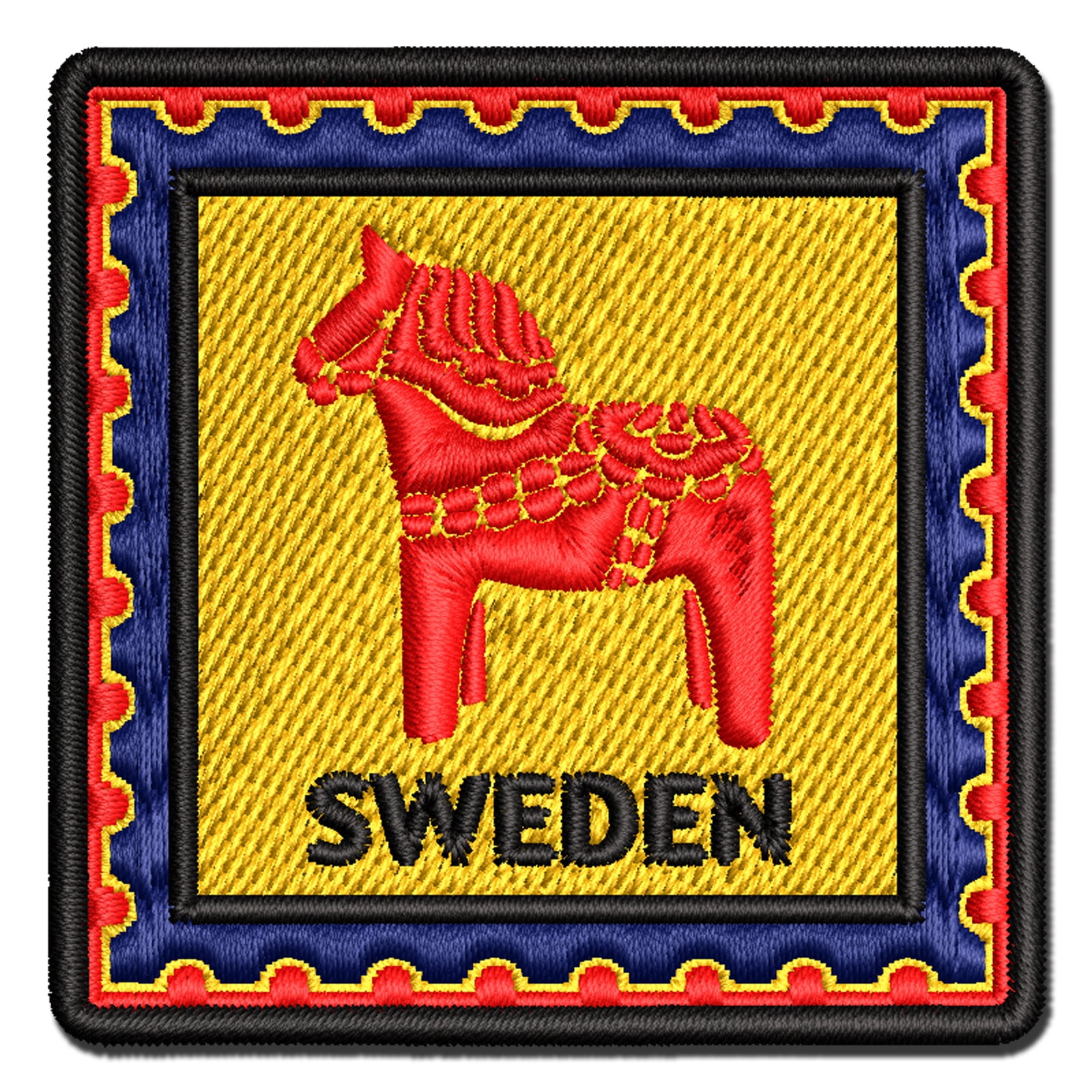 Sweden Travel Dalecarlian Dala Swedish Red Horse Applique Multi-Color Embroidered Hook & Loop Patch - 3.5 Inch Large
