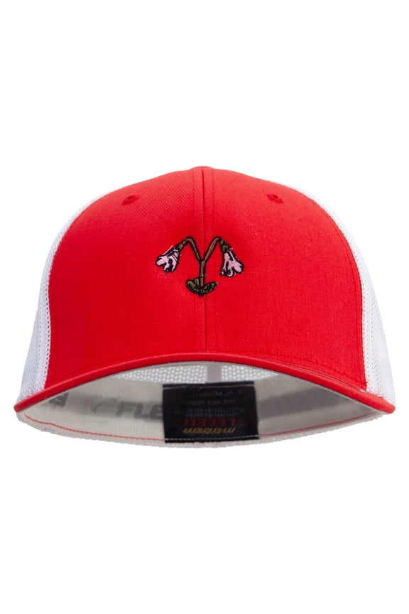 Sweden Twinflower Embroidered Flexfit Mesh Cotton Twill Trucker 2 Tone Cap - Red White OSFM