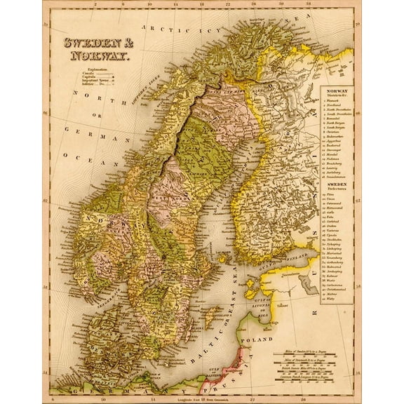 Sweden and Norway 1844 by Vintage Maps (18 x 24)