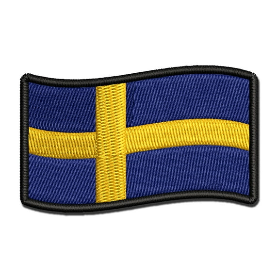 Sweden with Waving Flag Cute Applique Multi-Color Embroidered Hook & Loop Patch - 2.0 Inch Mini
