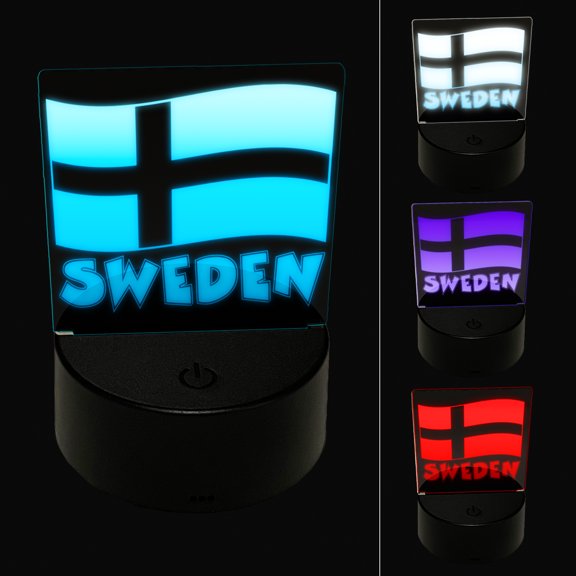 Sweden with Waving Flag Cute LED Night Light Sign 3D Illusion Desk Nightstand Lamp