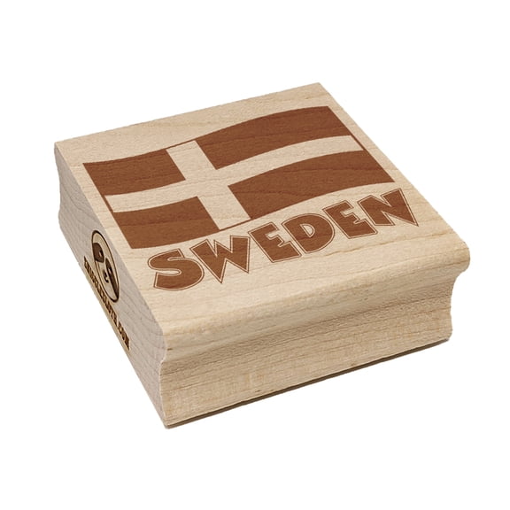 Sweden with Waving Flag Cute Square Rubber Stamp Stamping Scrapbooking Crafting - Small 1.25in