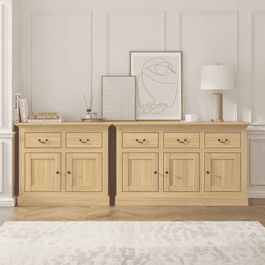 Swedhaus 2-Piece Oak Sideboard with Doors and Drawers, 94.8 in