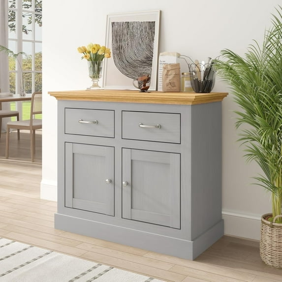 Swedhaus Modern Sideboard Buffet Cabinet,Kitchen Storage Cabinet for Dining Room with 2 Drawers and 2 Doors,Wooden Sideboard Cabinets for Home,Gray