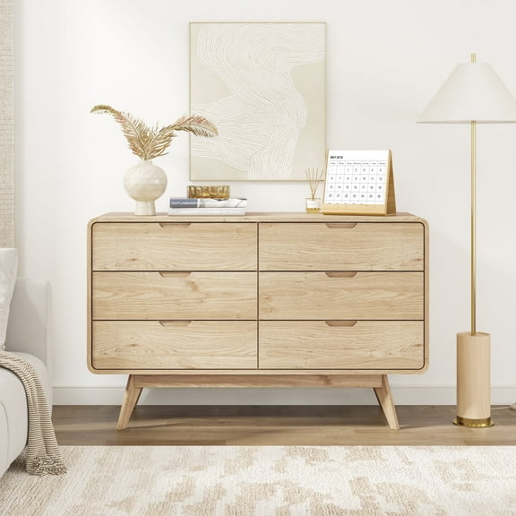 Swedhaus Modern Bedroom Dresser with 6-Drawer,Wood Storage Organizer for Bedroom Living Room Farmhouse,Oak