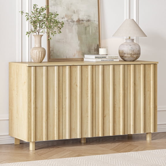 Swedhaus Fluted Sideboard Buffet Cabinet with Storage, Modern Coffee Bar Console Table for Living Room, Kitchen Storage Cabinet for Dining Room with 4 Doors Oak