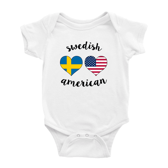Swedish American Flag Two Hearts Baby Bodysuit Baby Clothes (White, 0-3 Months)