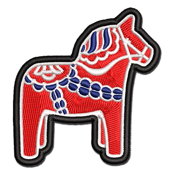 Swedish Dala Dalecarlian Horse Applique Multi-Color Embroidered Iron-On Patch - 3.5 Inch Large