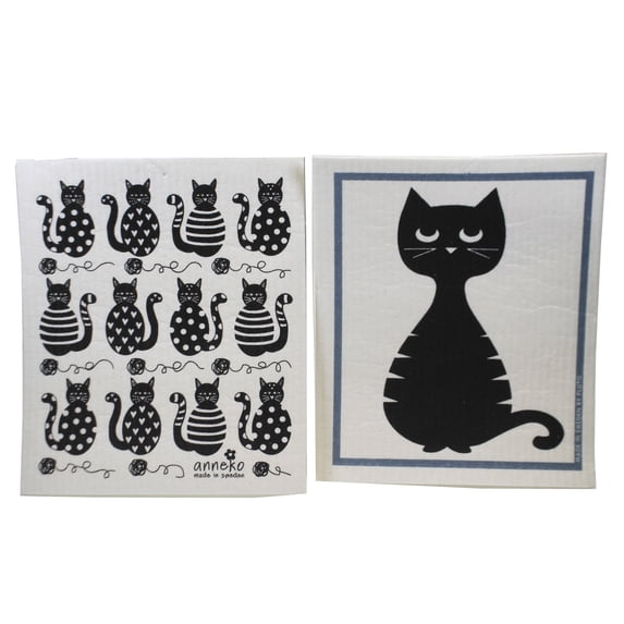 Swedish Dish Cloth Black Cats & Dodgy Cat Fabric Eco-Friendly Absorbant 8043714